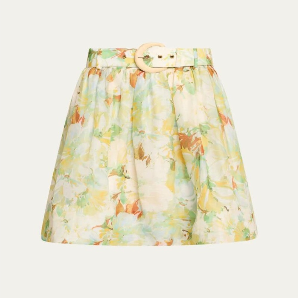 CaraCara- Floral Belted Linen Swing Mini Skirt